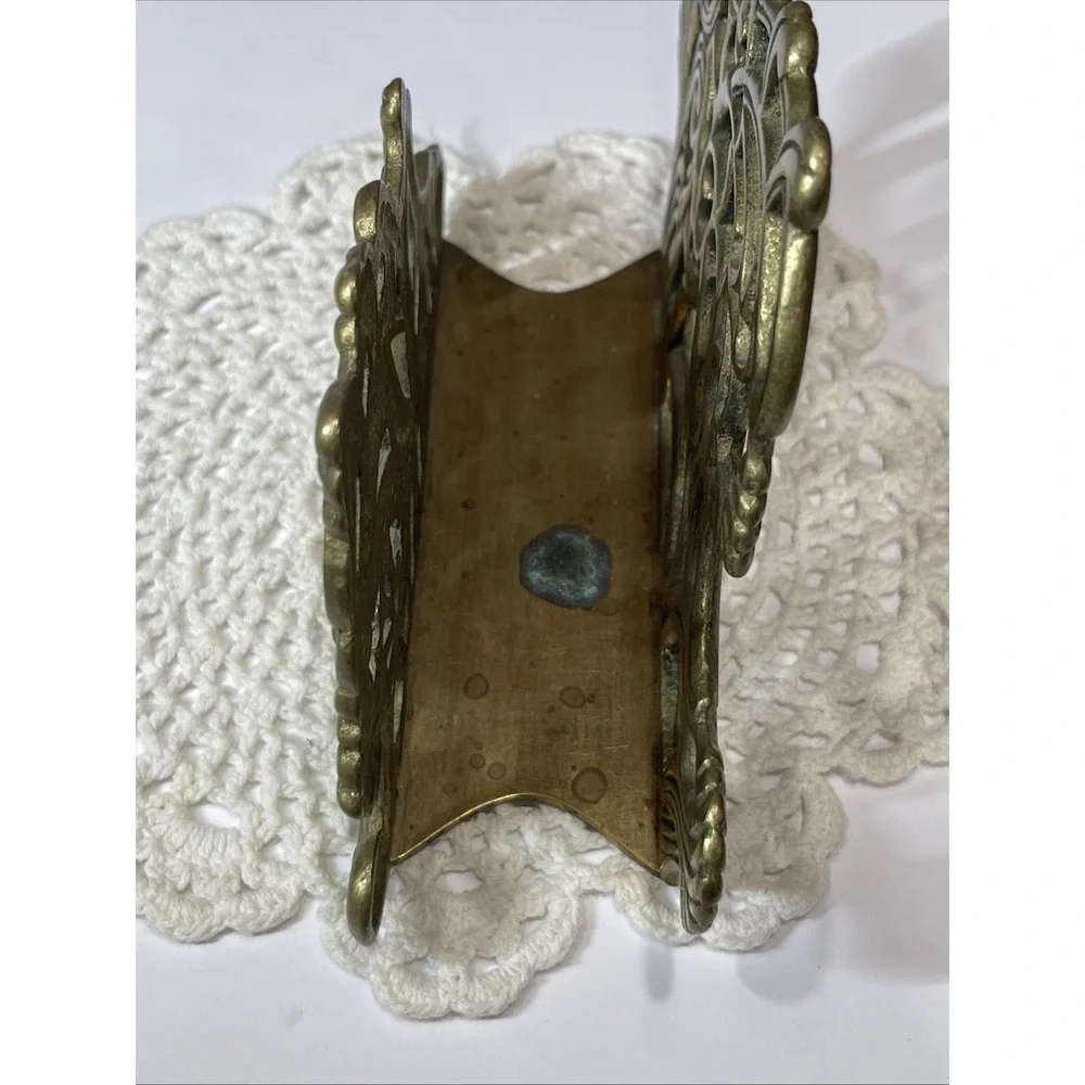 Vintage Solid Brass Napkin Letter Holder Art Ornate Teleflora 1983 Butterfly